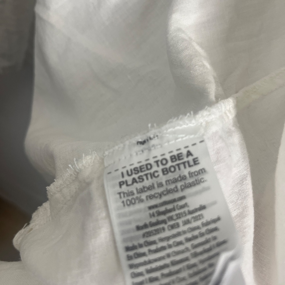 H&M White Linen Blend Button Front Short Sleeve Shirt Large - Picture 2 of 3